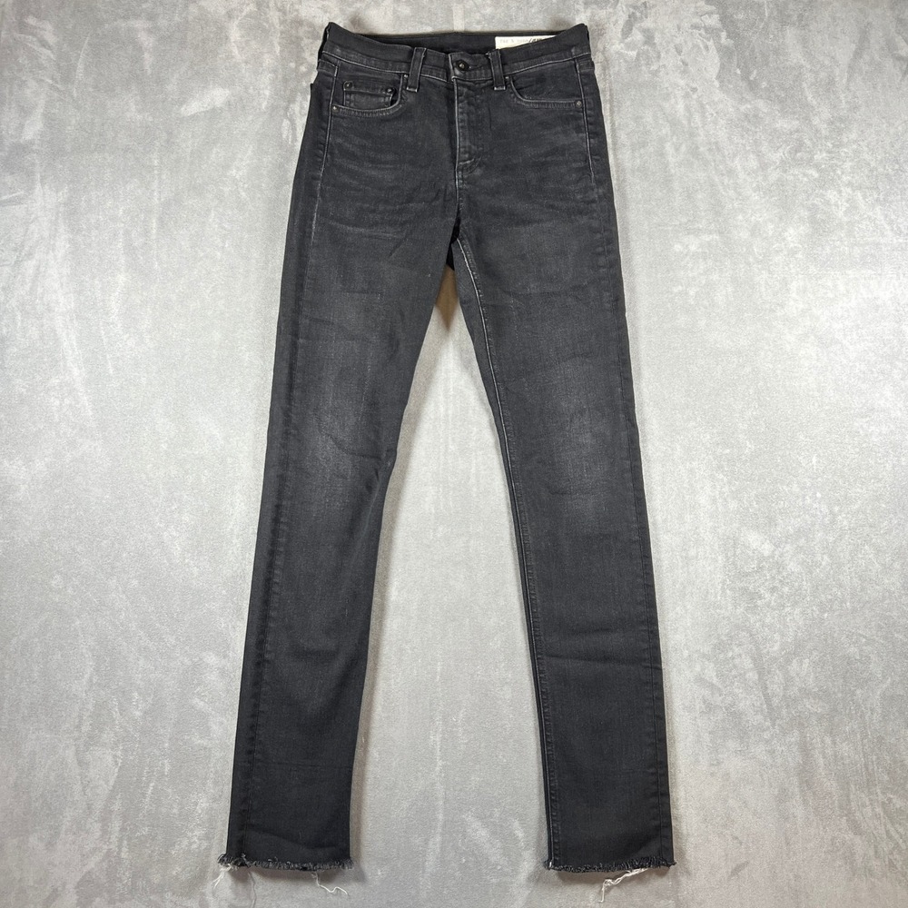 Rag & Bone 10 Inch Dre Slim Boyfriend Jeans Worn Black Raw Hem Size 24